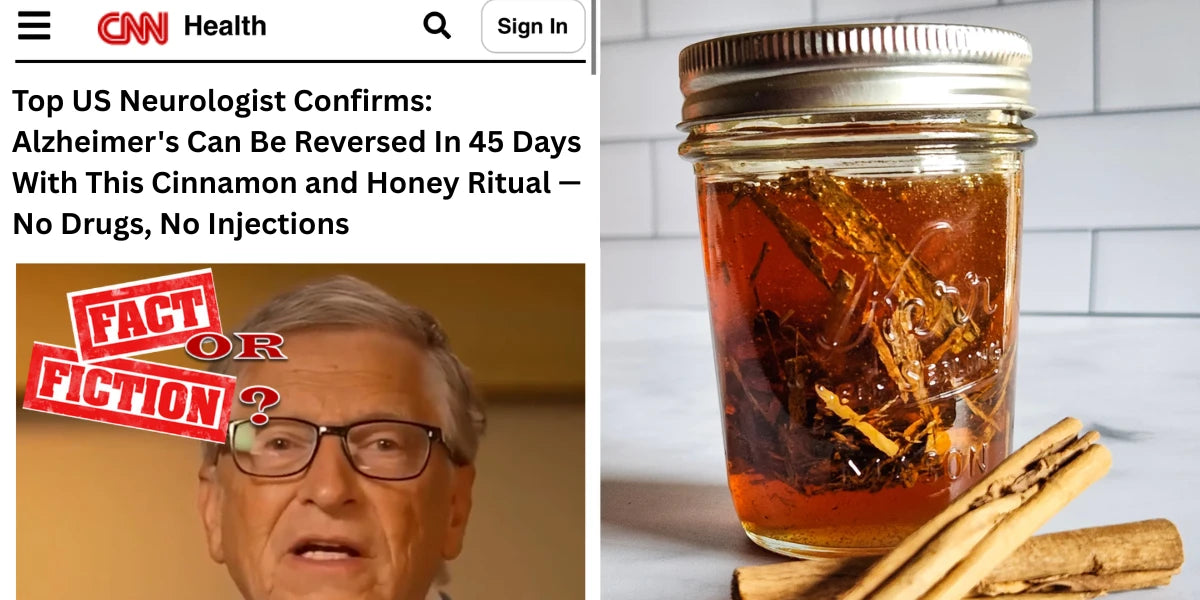 CNN Health headline: Top US Neurologist Confirms Alzheimer's Can Be Reversed In 45 Days With This Cinnamon and Honey Ritual, next to a jar of the honey and cinnamon mixture